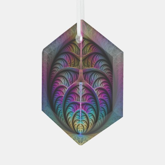 Abstracte fractale kunst met levendige structuur glas ornament (Voorkant links)