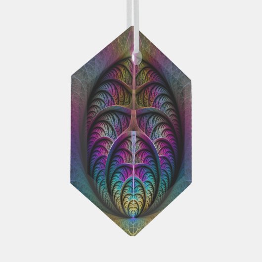 Abstracte fractale kunst met levendige structuur glas ornament (Voorkant Rechts)