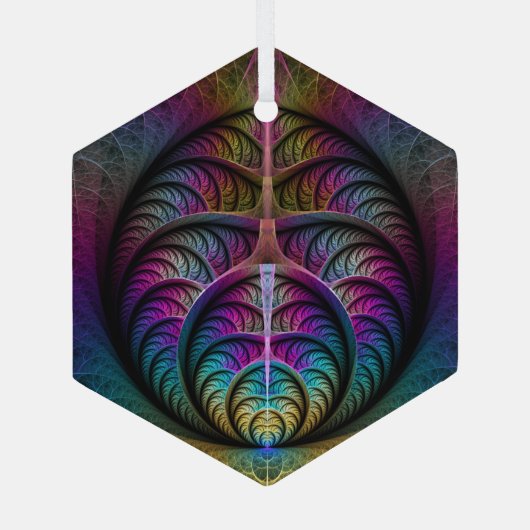 Abstracte fractale kunst met levendige structuur glas ornament (Achterkant)