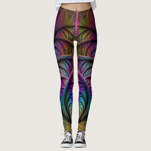 Abstracte fractale kunst met levendige structuur leggings (Voorkant)