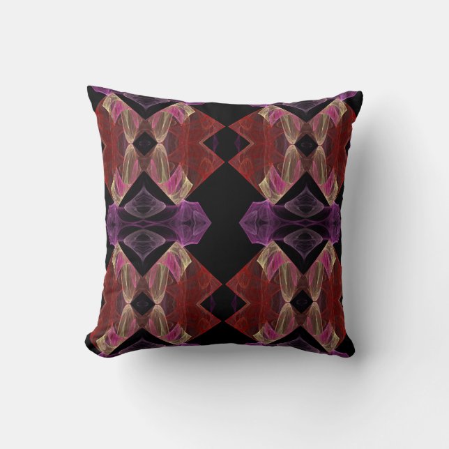Abstracte fractale piloot, maroon, roze en lavende kussen (Voorkant)