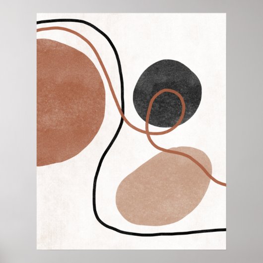 Abstracte Freeform-vormen - bruin en zwart Poster (Voorkant)