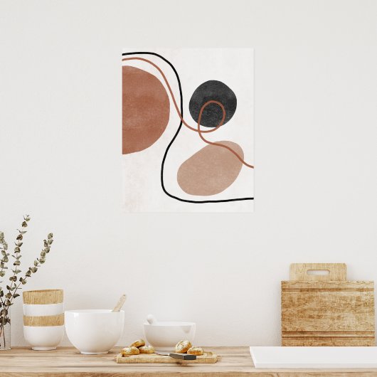 Abstracte Freeform-vormen - bruin en zwart Poster (Keuken)