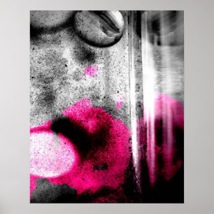 Abstracte Fuchsia, grijze en zwarte graan fotokuns Poster