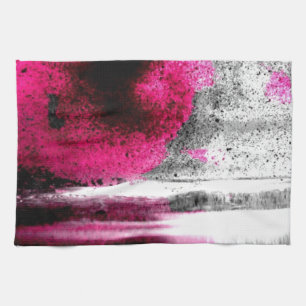Abstracte Fuchsia, grijze en zwarte graan fotokuns Theedoek