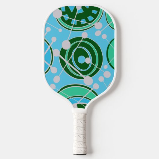 Abstracte, funky, blauwe, groene en witte geoshape pickleball paddle (Voorkant)