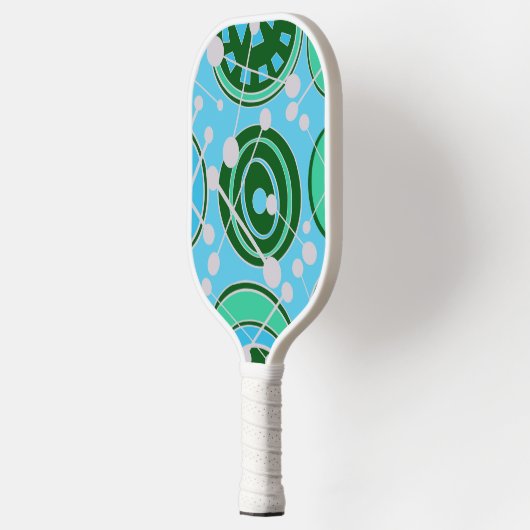 Abstracte, funky, blauwe, groene, & witte geoforms pickleball paddle (Links)
