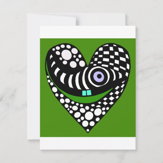 Abstracte, funky groene hart liefde valentijnkaart notitiekaartje (Voorkant)