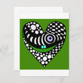 Abstracte, funky groene hart liefde valentijnkaart notitiekaartje (Voorkant / Achterkant)