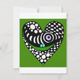 Abstracte, funky groene hart liefde valentine kaar notitiekaartje