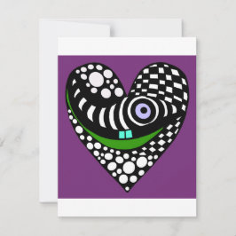 Abstracte, funky paarse hart liefde valentine kaar notitiekaartje
