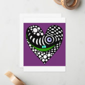 Abstracte, funky paarse hart liefde valentine kaar notitiekaartje (Voorkant / Achterkant in situ)
