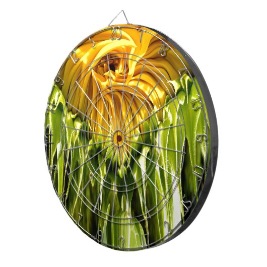 Abstracte funky retro Zonnebloem, bange geometrie Dartbord (Voorkant Rechts)