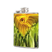 Abstracte funky retro Zonnebloem, bange geometrie Heupfles (Links)