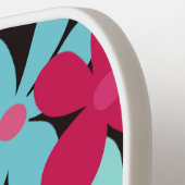 Abstracte, funky roze en blauwe bloemen pickleball paddle (Links Detail)