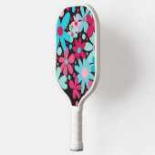 Abstracte, funky roze en blauwe bloemen pickleball paddle (Links)