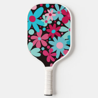 Abstracte, funky roze en blauwe bloemen pickleball paddle