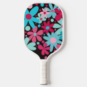 Abstracte, funky roze en blauwe bloemen pickleball paddle (Voorkant)