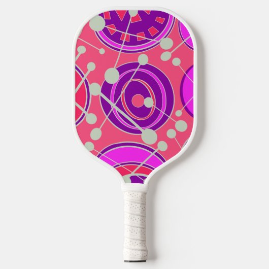 Abstracte, funky, roze, paarse en witte geoshapes. pickleball paddle (Voorkant)