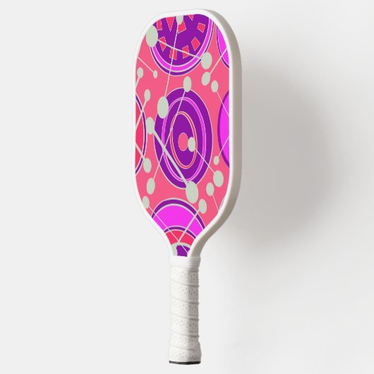 Abstracte, funky, roze, paarse, & witte geoforms. pickleball paddle (Links)