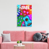 Abstracte Funky Ukulele Bloemen Tropisch Blauwgroe Canvas Afdruk (Insitu (Woonkamer))