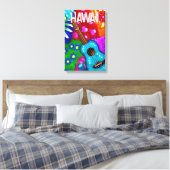 Abstracte Funky Ukulele Bloemen Tropisch Blauwgroe Canvas Afdruk (Insitu (Slaapkamer))