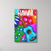 Abstracte Funky Ukulele Bloemen Tropisch Blauwgroe Canvas Afdruk (Voorkant)