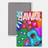 Abstracte Funky Ukulele Bloemen Tropisch Blauwgroe Magneet (Voorkant / Achterkant)