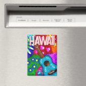 Abstracte Funky Ukulele Bloemen Tropisch Blauwgroe Magneet (Insitu (Vaatwasser))