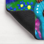 Abstracte Funky Ukulele Bloemen Tropisch Blauwgroe Muismat (Hoek)