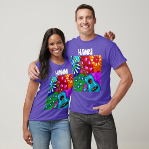 Abstracte Funky Ukulele Bloemen Tropisch Blauwgroe T-shirt