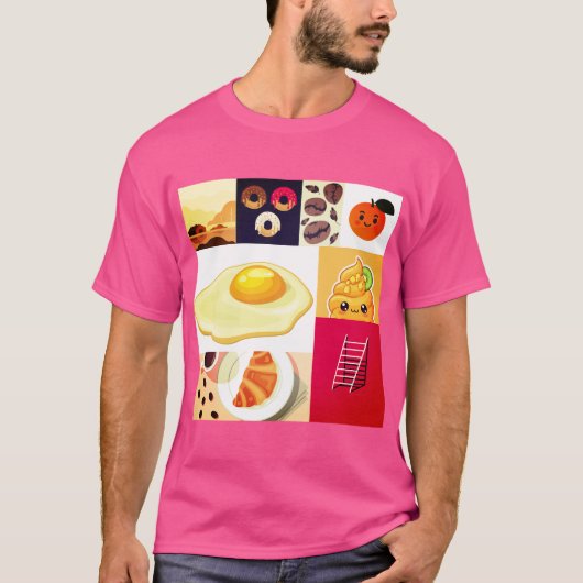 Abstracte Fusie – Ei, Ijs, Ladder & Koffie T-shirt (Voorkant)