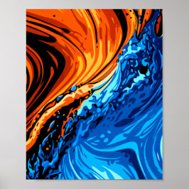 Abstracte fusie van vuur en water poster