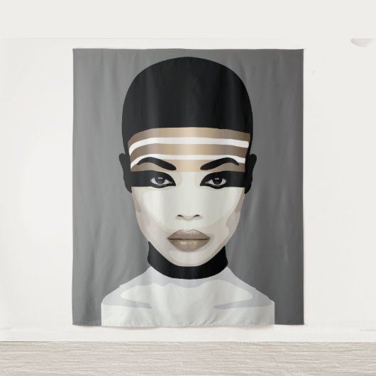 Abstracte futuristische tribale portretkunst wandkleed (Voorkant)