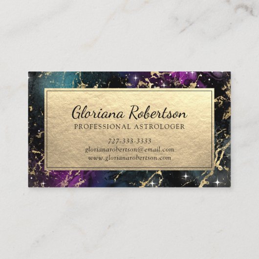 Abstracte Galaxy Paarse Blauwgroen Blauw Gouden Ov Visitekaartje (Achterkant)