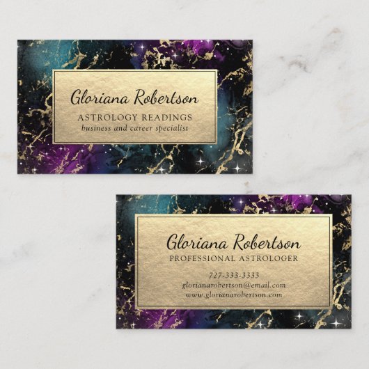 Abstracte Galaxy Paarse Blauwgroen Blauw Gouden Ov Visitekaartje (Voorkant / Achterkant)