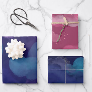 Abstracte galaxy paint waterverf roze blauw paarse inpakpapier vel