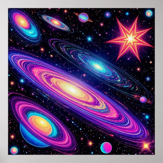 Abstracte galaxyscene met sterren, planeten poster (Voorkant)