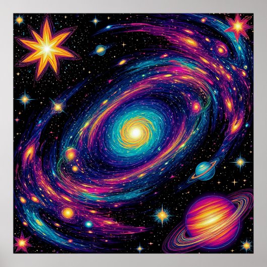 Abstracte galaxyscene met sterren, planeten poster (Voorkant)