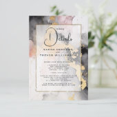 Abstracte gastdetails zwart goud roze roos informatiekaartje (Staand voorkant)