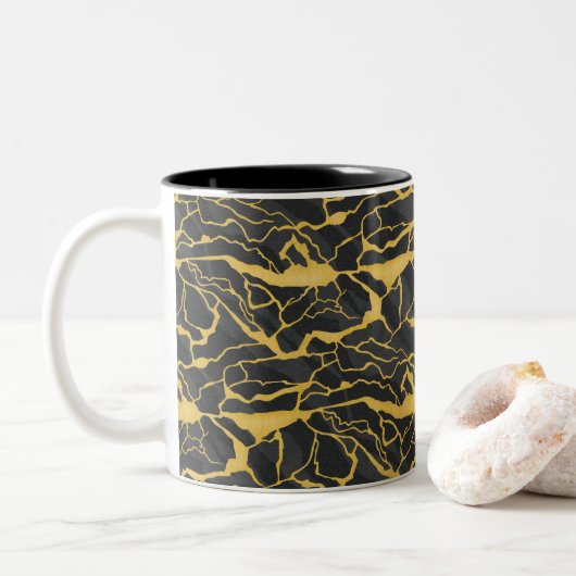 abstracte geaderde steen tweekleurige koffiemok (Met donut)