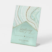 Abstracte geagglomereerde ontsmettingsstation Mint Reclamebord Met Voetstuk (Voorkant)