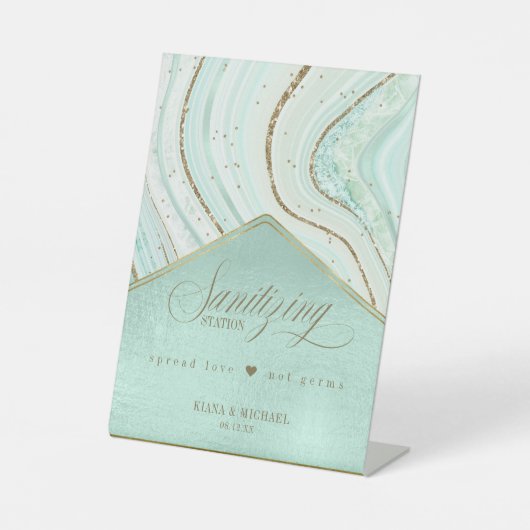 Abstracte geagglomereerde ontsmettingsstation Mint Reclamebord Met Voetstuk (Voorkant)