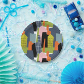 Abstracte gebouwen: rooster van de stad kleurrijk papieren bordje (Feest)