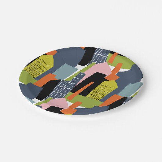 Abstracte gebouwen: rooster van de stad kleurrijk papieren bordje (Gekanteld)