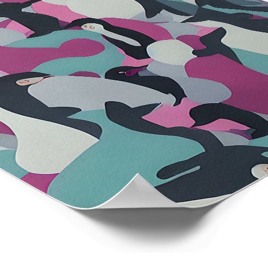 Abstracte gedempte tinten pinguïns poster (Hoek)