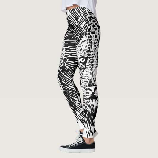 Abstracte gedurfde leeuw gezicht illustratie leggings (Links)