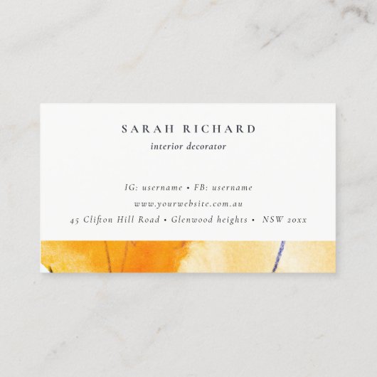 Abstracte geel blauw Waterverf Art Afspraak Visitekaartje (Achterkant)