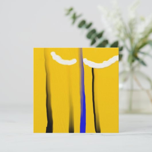 Abstracte geel blauw zwart wit olieverfschilderij (Staand voorkant)