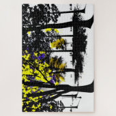 Abstracte geel en blauw silhouet bomen legpuzzel (Verticaal)